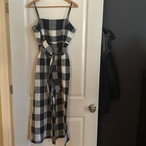 J.Crew linen wide leg belted jumpsuit. Size 8. Navy and white.